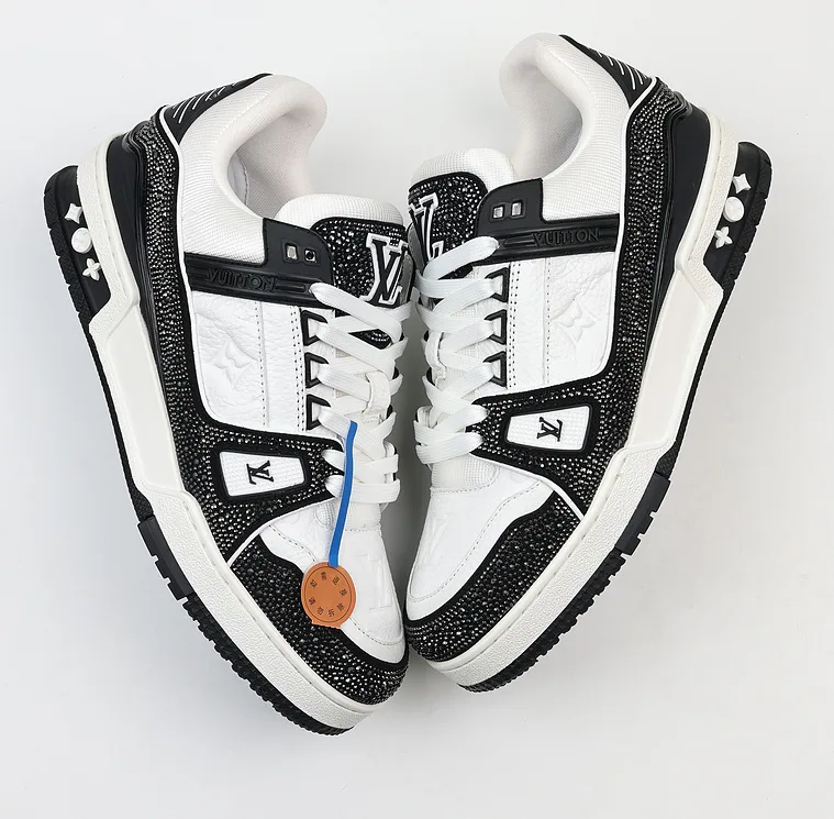 LV Trainer Black White Swarovski